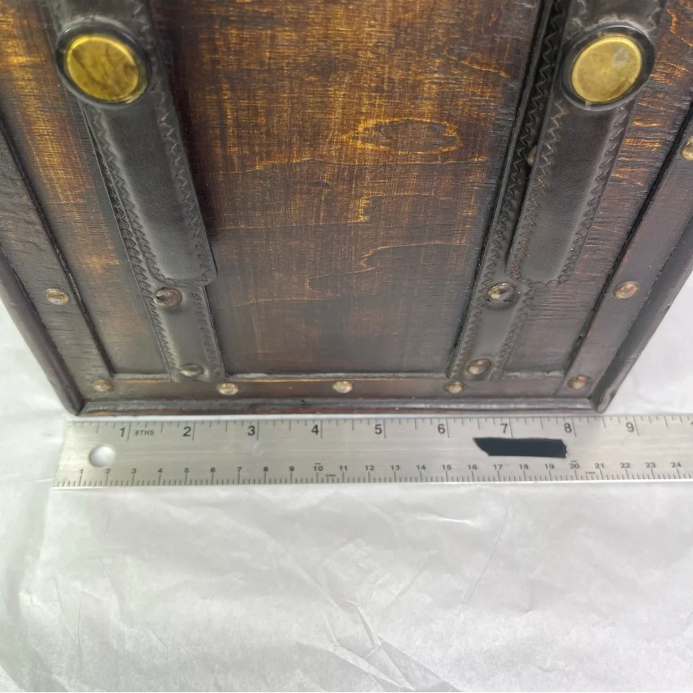 Vintage Style Wooden Wine Carrier Trunk Tooled Leather Straps Large Gift Box